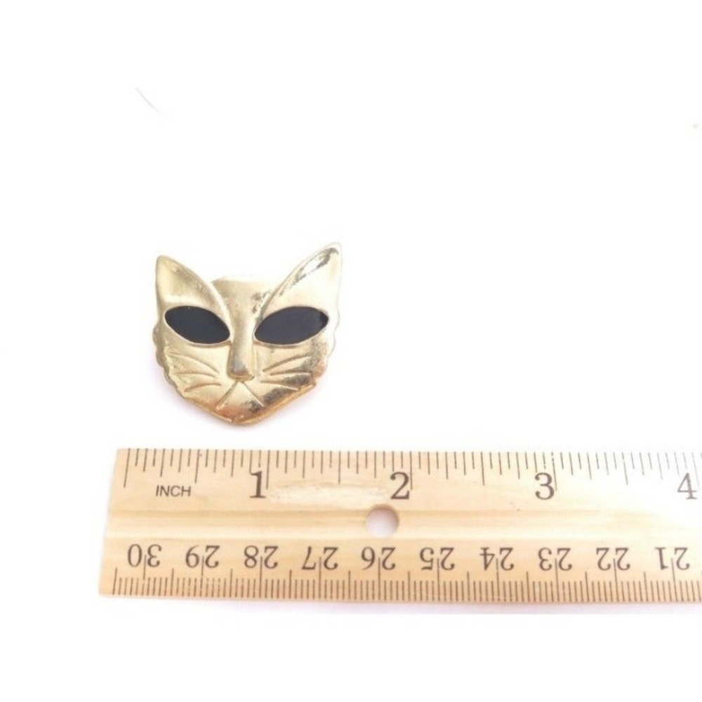 VTG Large Cat Face Black Enamel Eyes Pin‎ - Picture 3 of 3
